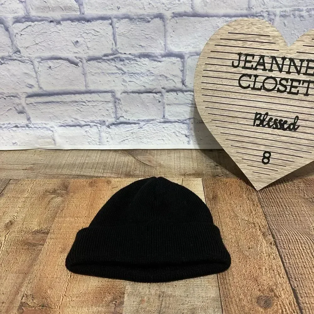 Adidas black beanie white trefoil logo